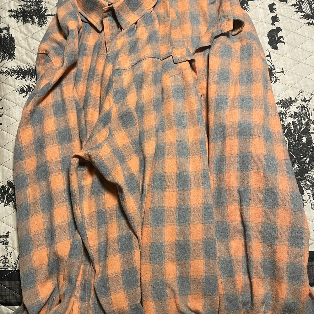 2 Cromoncent Orange and Gray Flannel Shirts.
